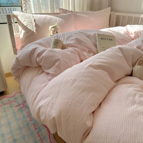 Pink Gingham Comforter Set Twin XL Fluffy Soft Princess Style Girls Lace Bedding Set Vintage Plaid Checkered Comforter with 2 Pillowcases Farmhouse Gingham Bedding Grid Bed Comforter Set