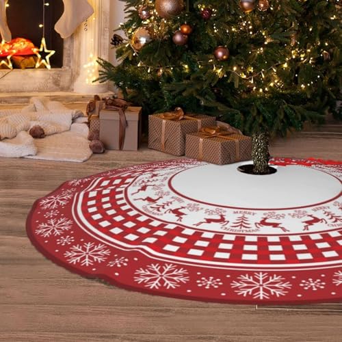 Christmas Tree Skirt 36inch Red Deer Rustic Xmas Decor for Party
