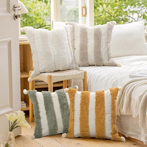 Boho Throw Pillow Covers 18*18 Tufted Home Decorations for Couch