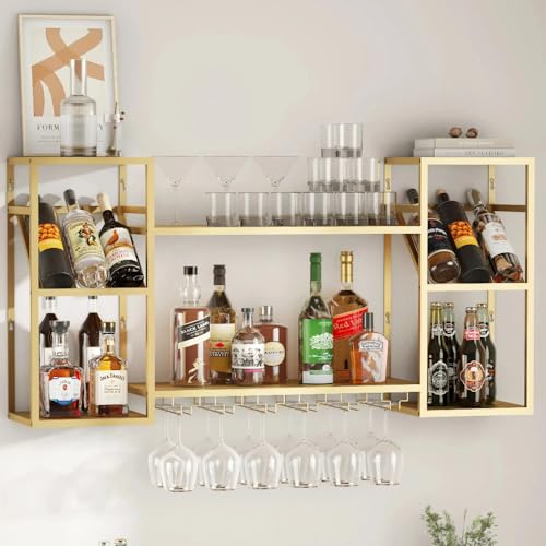 Wall Mounted Wine Rack with Glass Holder for Home Bar Storage