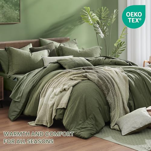 Super King Plus Comforter Set Olive Green 7 Pieces Bed in a Bag