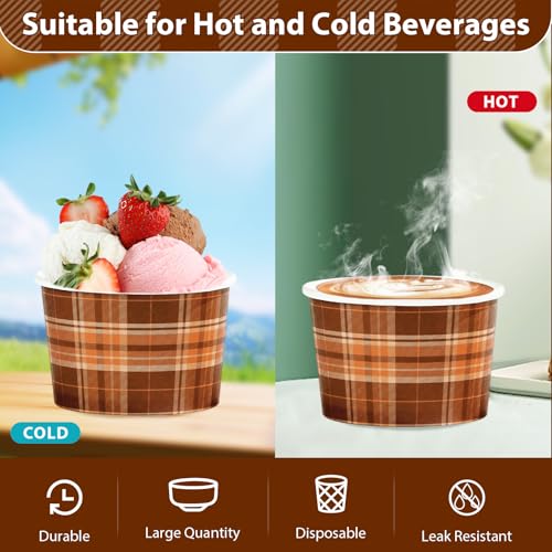 120 PCS Fall Paper Cups 12 oz Thanksgiving Orange Brown Gingham Snack Bowls Disposable 4 Colors Dessert Cups for Fall Thanksgiving Holiday Harvest Party Snacks Dessert Candies Party Supplies (12 Count)