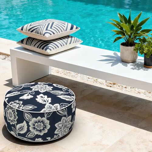 Indoor Outdoor Inflatable Ottoman with Handle D21 x H9 Inch