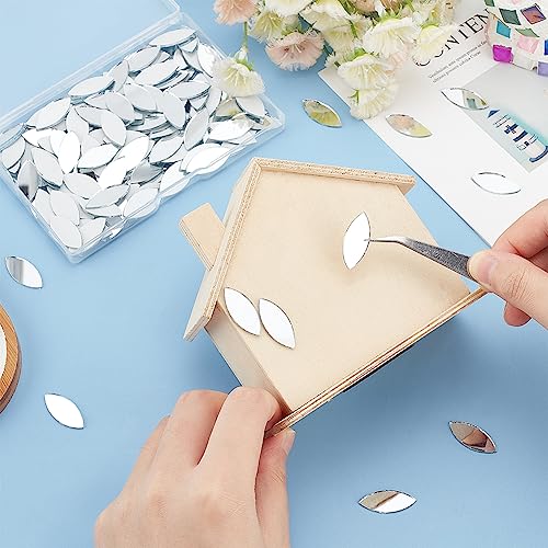 150pcs Leaf Shape Craft Mirrors Mosaic Tiles 11x25mm Petal Mosaic Tiles Mini Glass Mirror Tile Leaf Glass Cabochons Flower Leaves Tile for DIY Crafts Art Wall Door Home Decorations (150 Count)