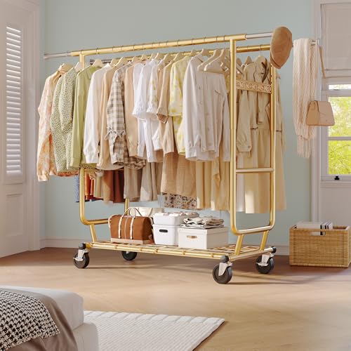 Clothing Rack 650LBS Heavy Duty Collapsible Double Rods Shelves