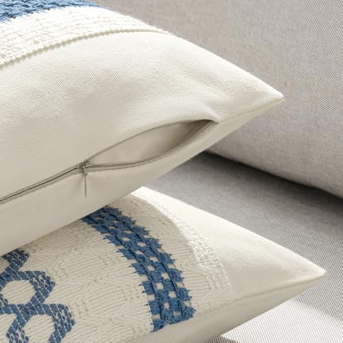 Set of 2 Coastal Blue Boho Decorative Pillow Covers 18x18 Inch (2 Count)