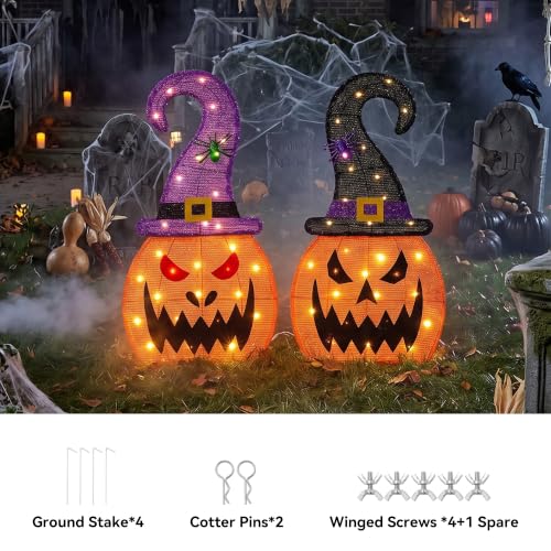 28" H Halloween 2D Lighted Pumpkin Yard Outdoor Decor Set of 2 (Pumpkin Set of 2)