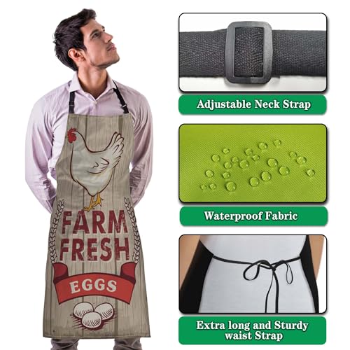 Chef Apron for Women Retro Fresh Eggs Kitchen Aprons for Men for Kitchen Cooking Restaurant BBQ Painting Crafting 27”
