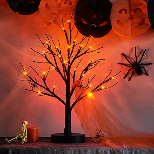 Black Halloween Tree with Lights 24 LED Orange with Timer
