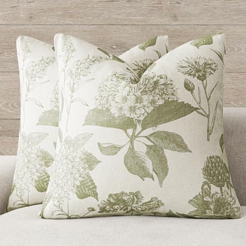 Set of 2 Linen Floral Throw Pillow Covers Vintage Accent Print Decorative Cozy Cushion Covers Farmhouse Boho Home Decor for Sofa Chair Couch Bedroom Living Room