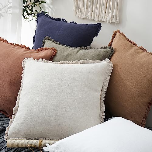Decorative Linen Fringe Throw Pillow Covers 18×18 Inch (2 Count)