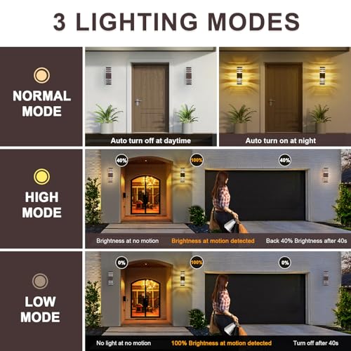 2 Pack Oil Rubbed Bronze Outdoor Wall Lights Fixtures with Motion Sensor Up Down Porch Lights Modern Dusk Dawn Exterior Sconce Wall Mount Outside Coach Lantern for House (2 Count)