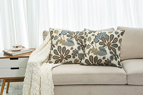Set of 2 Jacquard Tropical Leaf Pattern Throw Pillow Covers Decorative Pillowcase 20x20 Inches (2 Count)