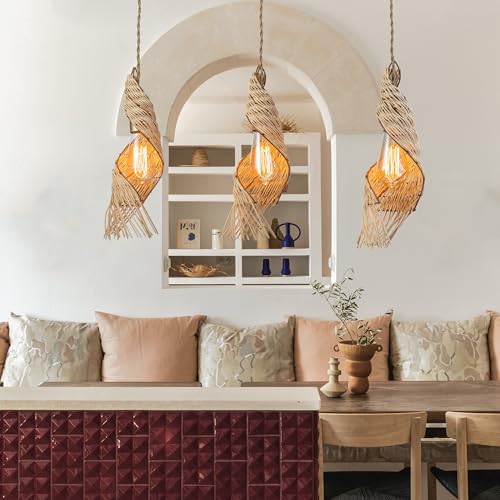 3 Light Modern Rattan Kitchen Island Pendant