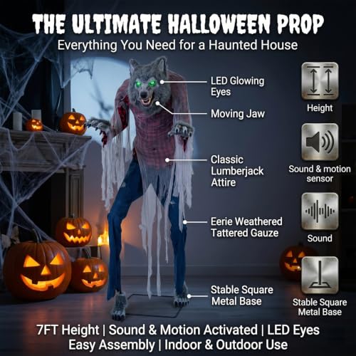 7FT Animated Halloween Werewolf Decoration (7ft Werewolf)