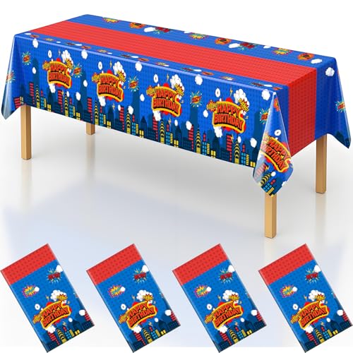 4Pcs 2in1 Superhero Birthday Party Tablecloths Decorations (4 Count)