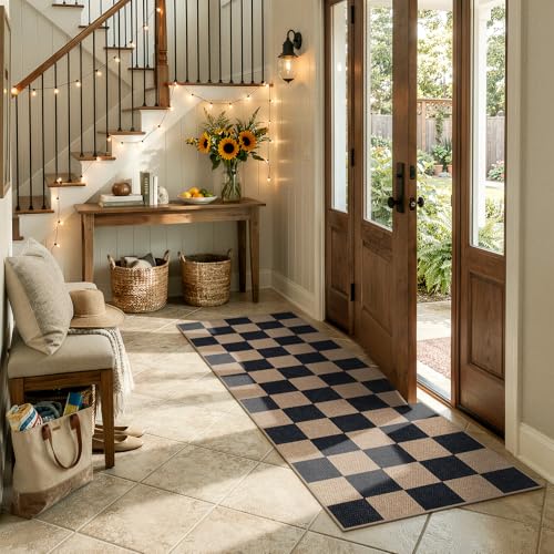 Checkered Easy Jute Outdoor Runner Rug