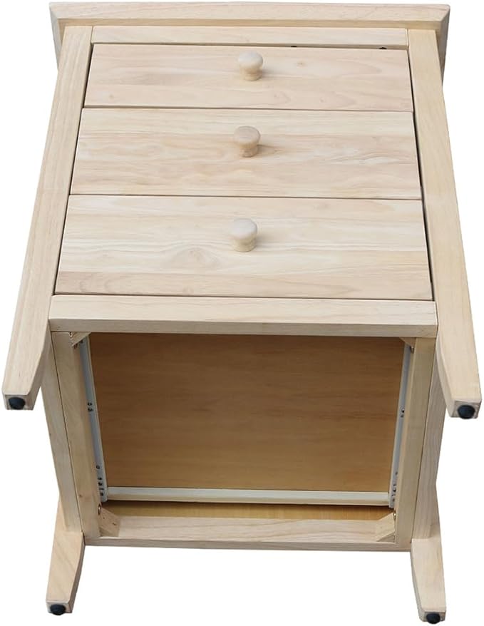 25"H Solid Wood Bedroom Nightstand with 3 Drawers, Parawood Construction, Paint or Stain in Any Color, Durable and Eco-Friendly, Unfinished