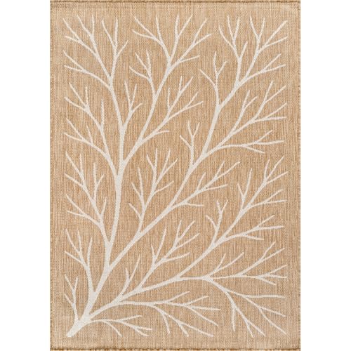Washable Indoor Outdoor Rug 10x14 Modern Area Rugs Branch Pattern Non Shedding Waterproof Easy Clean Patio Deck Porch Living Room Bedroom Garden RV (140 Sq Ft)
