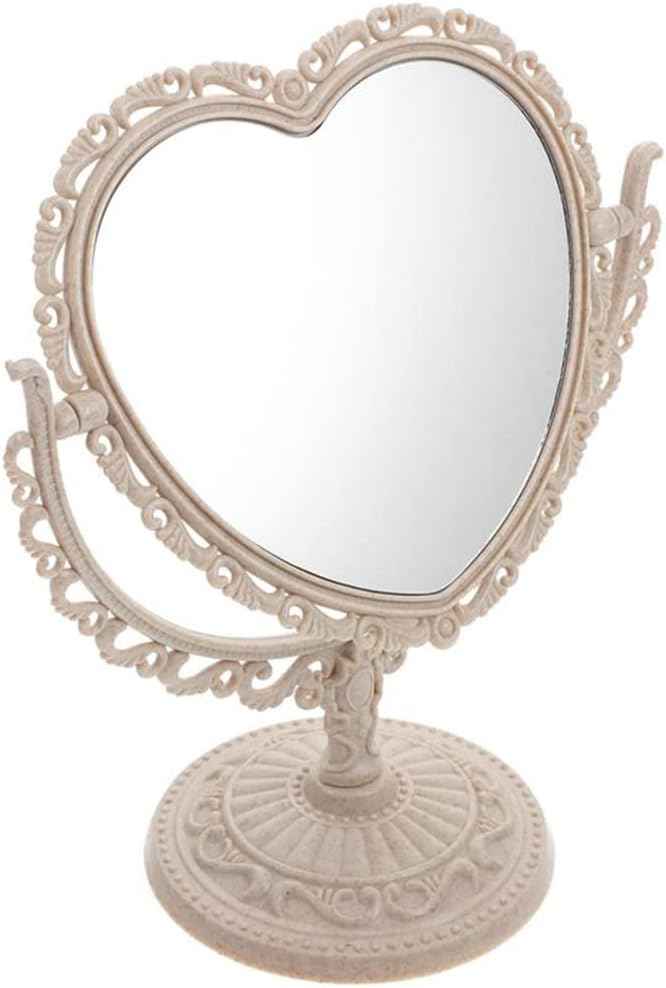 AKOAK Heart-Shaped Cosmetic Mirror - Plastic, Double-Sided, Rotatable, Lightweight - Bathroom & Bedroom Mirror (Beige)