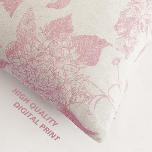 Set of 2 Linen Floral Throw Pillow Covers Neutral Vintage Print Decorative Cozy Cushion Covers Farmhouse Boho Home Decor for Sofa Chair Couch Bedroom Living Room