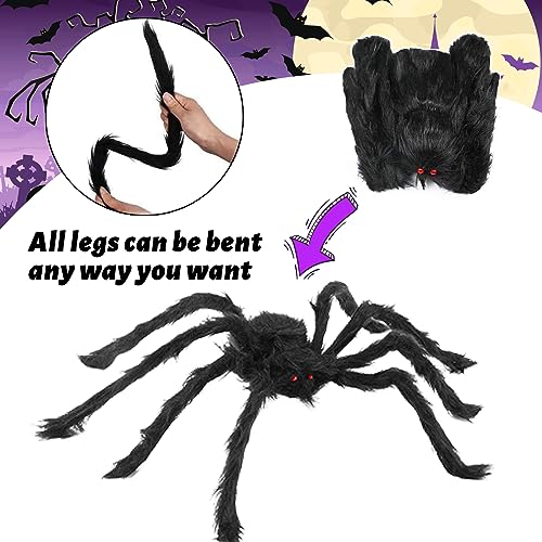 Spider Web Lights Halloween Decorations Outdoor (Black Spider, White Webs, Purple LED)