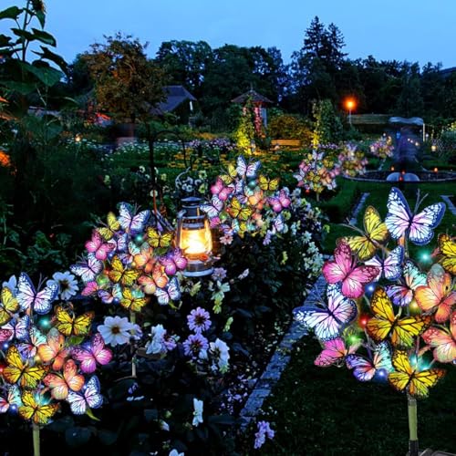Solar Garden Lights Outdoor Waterproof Decorative Solar Lights Outdoor 8 Pack with 176 LED 136 Butterfly Flower Garden Decor Yard Decorations Patio Lawn (8 Count)