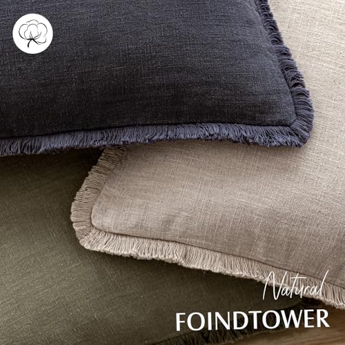 Boho Linen Fringe Lumbar Throw Pillow Covers 12×20 Natural Linen (2 Count)