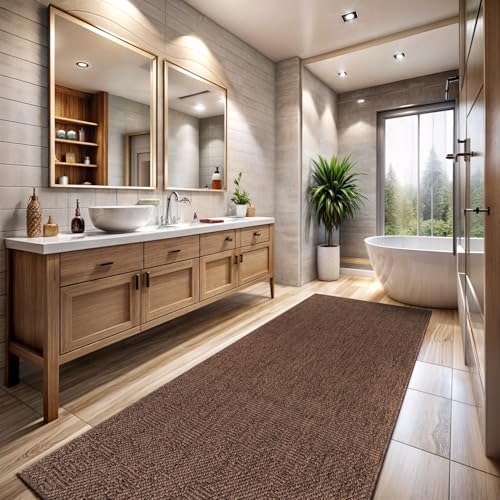 Indoor and Outdoor Runner Rug Brown Solid Boho Woven Design Easy (14 Sq Ft)
