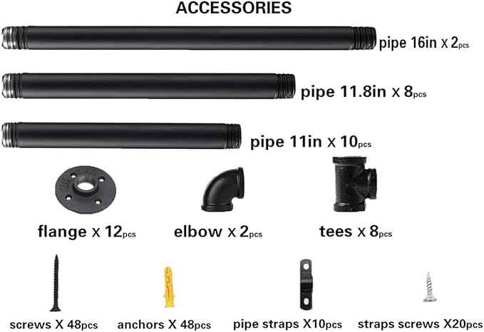 Industrial Wall Mount Iron Pipe Shelf Shelves Shelving Bracket Black Vintage Retro Ceiling Hung Shelf DIY Open Bookshelf Storage for offcie Room Kitchen (2PcsX5Tier,68" Tall,10" deep,Hardware Only)