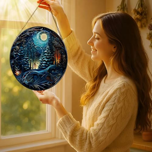 8 Inch Starry Night Forest Suncatcher Ornament