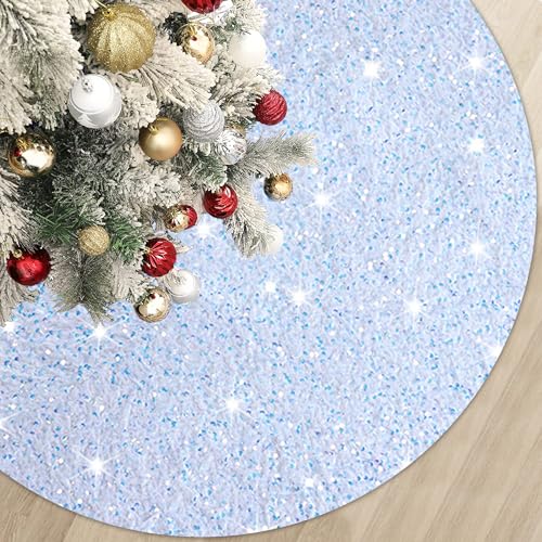 Iridescent White Christmas Tree Skirt Mini 21 Inch Sequins Tree Skirt Sparkle Velvet Xmas Tree Mat Glitter Tree Skirts for Artificial Trees Mermaid Tree Collar Skirt for Christmas Party