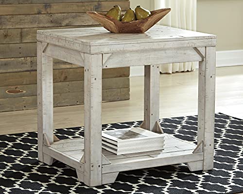 Fregine Farmhouse Rectangular End Table with Lower Open Shelf