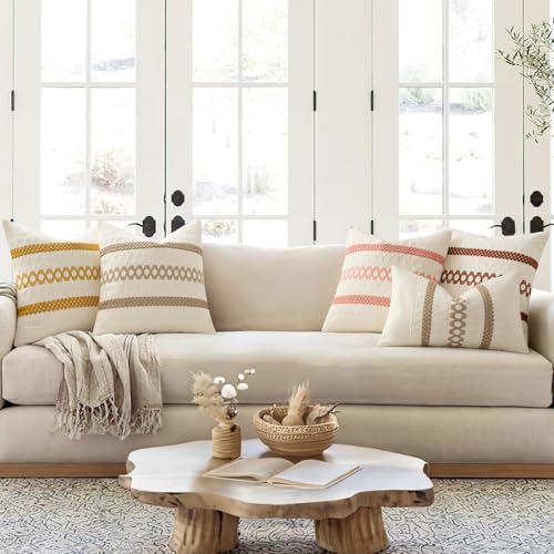 Set of 2 Mustard Yellow Boho Decorative Pillow Covers 18x18 Inch (2 Count)