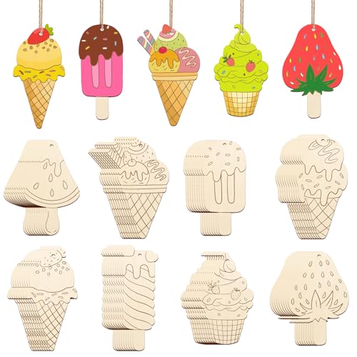 80PCS Wooden Ice Cream Cutouts Ornaments to Paint (80 Count)