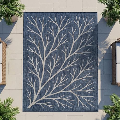 Washable Indoor Outdoor Rug 8x10 Modern Area Rugs Branch Pattern Non Shedding Waterproof Easy Clean Patio Deck Porch Living Room Bedroom Garden RV (80 Sq Ft)