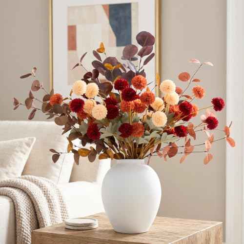 Orange Fall Flower Arrangement with Vase (12 Count)