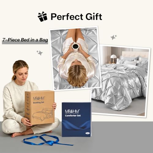 Satin Queen Comforter Set Silver Grey