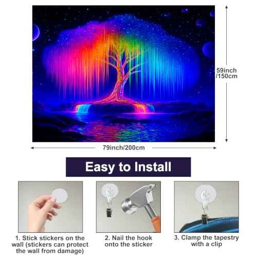 Blacklight Tapestry Tree of Life Wall Art 78 x 59 Inch