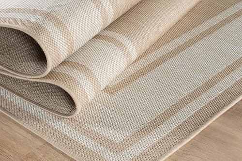 Outdoor Rug 6x9 Modern Bordered Area Rugs for Indoor and Outdoor Patio Deck Porch Garden Waterproof Weather Sun Resistant Washable Outside Carpet (54 Sq Ft)