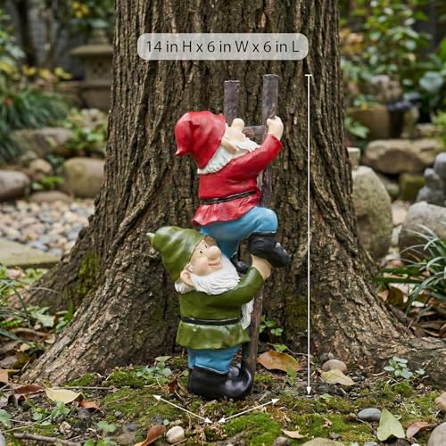 Funny Gnomes on Ladders Garden Statue