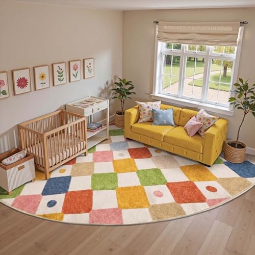 Corner Rug Washable Kids Rug Colorful Nursery Classroom Play Mat (64 Sq Ft)