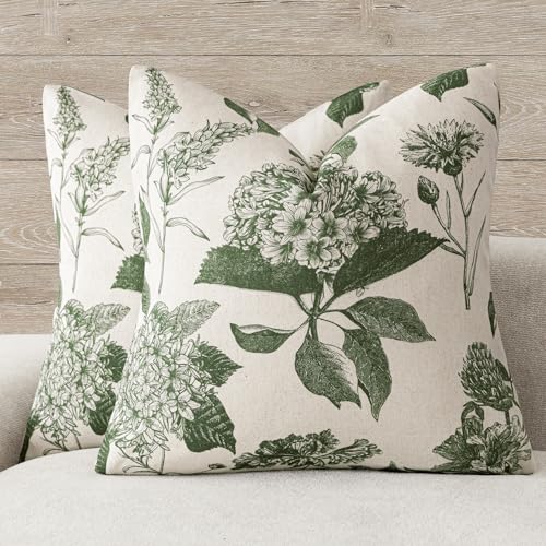 Set of 2 Linen Floral Throw Pillow Covers Neutral Vintage Print Decorative Cozy Cushion Covers Farmhouse Boho Home Decor for Sofa Chair Couch Bedroom Living Room