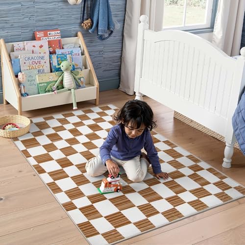 3x5 Area Rug Washable Modern Checkered Rug for Kids Room (15 Sq Ft)