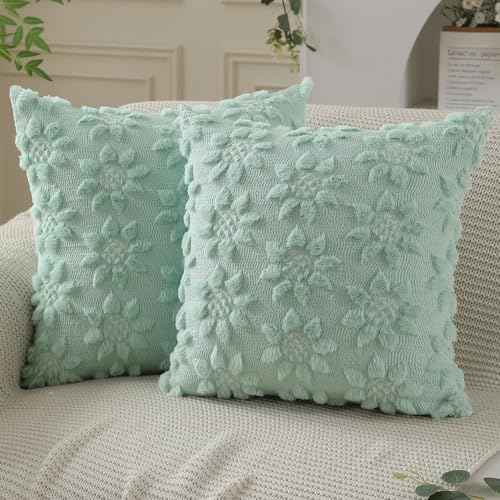 Spring Summer Pillow Covers 18x18 inch Set of 2 Green Sunflower (2 Count)