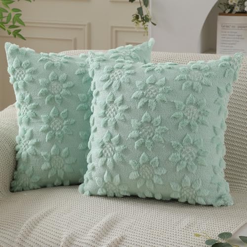 Spring Summer Pillow Covers 20x20 inch Set of 2 Green Sunflower (2 Count)