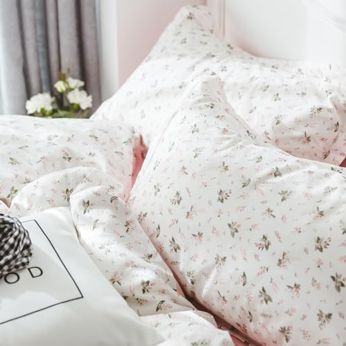 Garden Pink Floral Comforter Set Queen Size Vintage Boho Floral Bedding Comforter Queen with 2 Pillowcases Fluffy Soft All Seasons Bedding Set Cottagecore Flowers Botanical Comforter Set