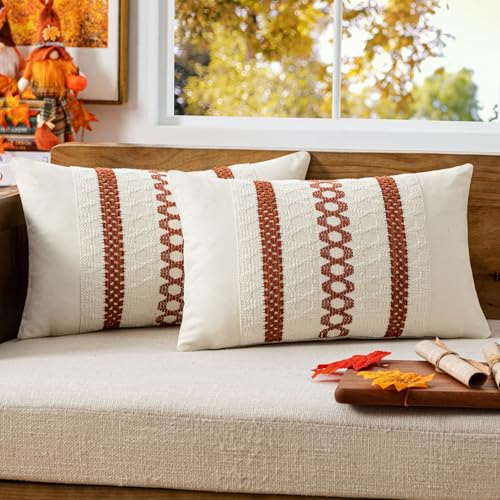 Set of 2 Fall Burnt Orange Decorative Lumbar Pillow Covers 12x20 (2 Count)