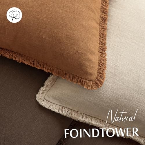 Decorative Linen Fringe Throw Pillow Covers 24×24 Inch (2 Count)