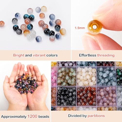 About 1200+ pcs 6mm Glass Beads Bracelet Making Kit (1200 Count)